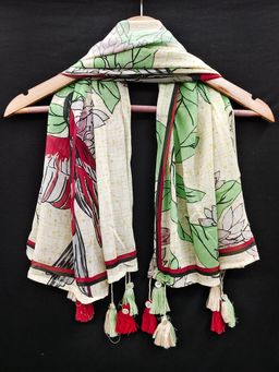 Trendmalls - Women's Beige Georgette Floral Design Scarf Dupatta