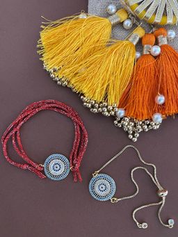 Digital Dress Room - Ad Round Evil Eye Charm Bracelet & Rakhi Thread for Bhabhi-Brother (Pack of 2)