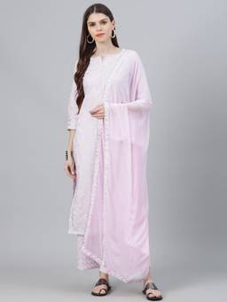 Libas - Pink Cotton Printed Kurta with Palazzo & Dupatta