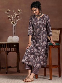 Libas - Brown Floral Kurta with Pant