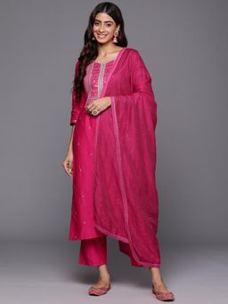 Libas - Pink Embroidered Kurta with Pant & Dupatta