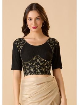 SALWAR STUDIO - Black Lycra Readymade Printed Stitched Blouse