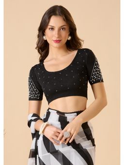 SALWAR STUDIO - Black Lycra Readymade Printed Stitched Blouse