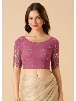 SALWAR STUDIO - Pink Lycra Readymade Embellished Stitched Blouse