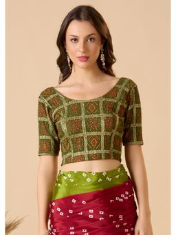 SALWAR STUDIO - Green Lycra Readymade Printed Stitched Blouse