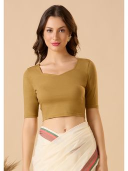 SALWAR STUDIO - Beige Cotton Lycra Readymade Solid/Plain Stitched Blouse