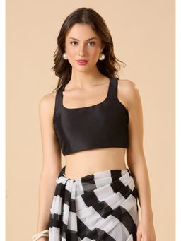SALWAR STUDIO - Black Taffeta Readymade Solid/Plain Stitched Blouse