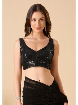 SALWAR STUDIO - Black Georgette Readymade Embellished Stitched Blouse