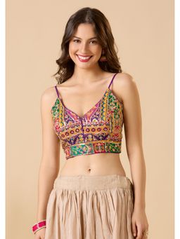 SALWAR STUDIO - Purple Georgette Readymade Embroidered Stitched Blouse