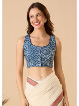 SALWAR STUDIO - Blue Cotton Readymade Printed Stitched Blouse