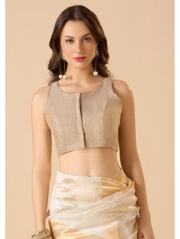 SALWAR STUDIO - Gold Tissue Readymade Solid/Plain Stitched Blouse