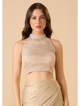 SALWAR STUDIO - Gold Tissue Readymade Solid/Plain Stitched Blouse