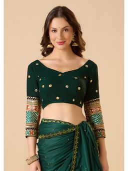 SALWAR STUDIO - Green Georgette Readymade Embroidered Stitched Blouse