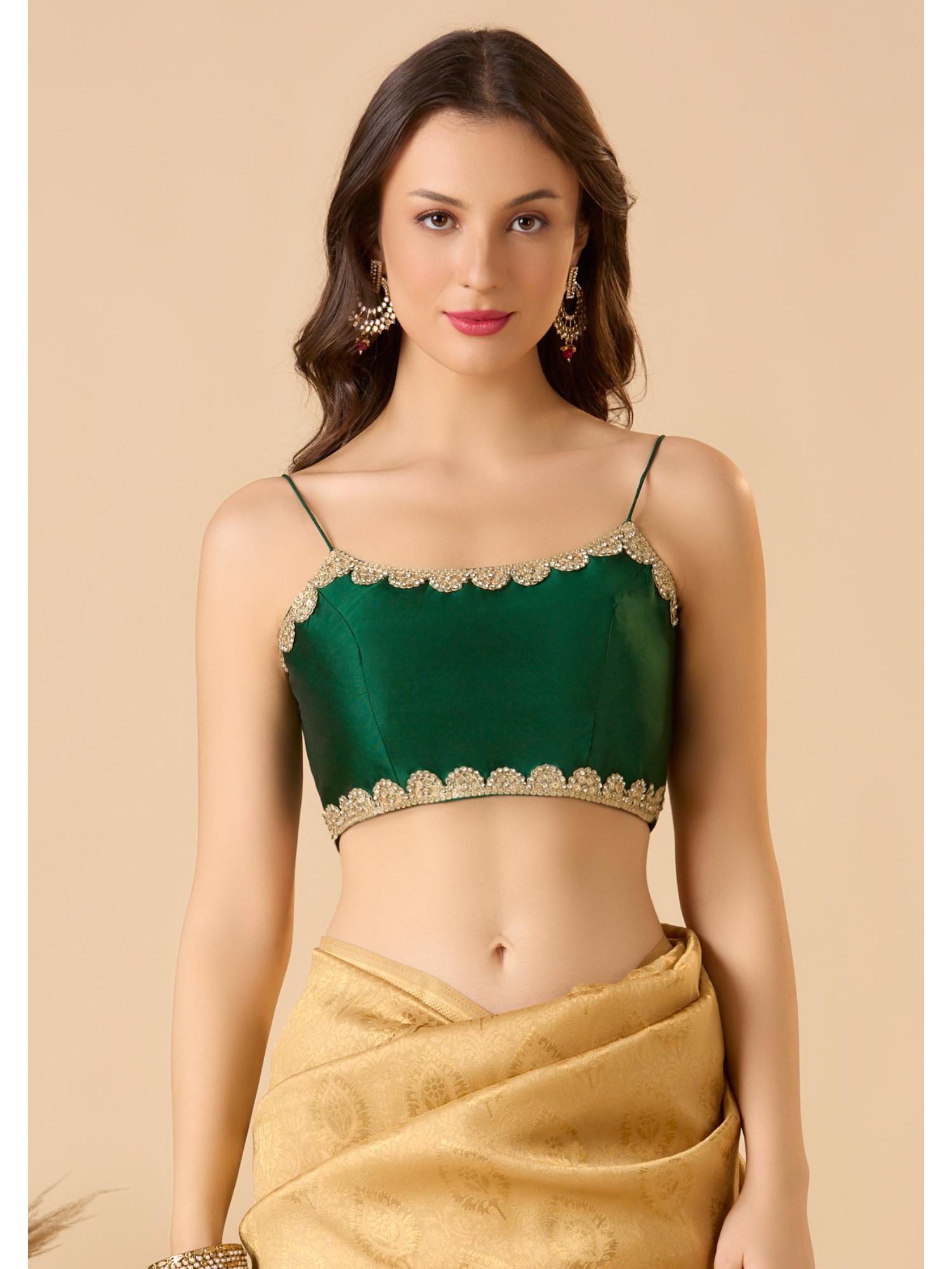 salwar studio Green Taffeta Readymade Solid/Plain Stitched Blouse-picture-16