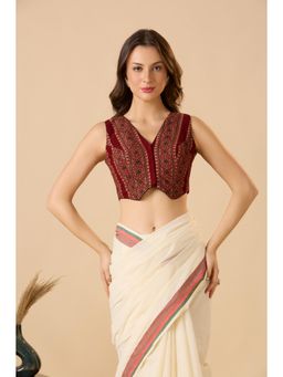 SALWAR STUDIO - Maroon Cotton Readymade Printed Stitched Blouse