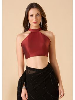 SALWAR STUDIO - Maroon Taffeta Readymade Solid/Plain Stitched Blouse