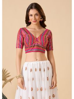 SALWAR STUDIO - Multi-Color Georgette Readymade Embroidered Stitched Blouse