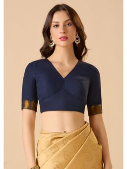 SALWAR STUDIO - Navy Blue Cotton Readymade Solid/Plain Stitched Blouse