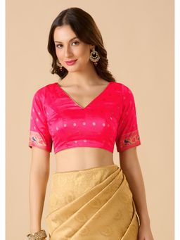 SALWAR STUDIO - Pink Silk Readymade Woven Stitched Blouse
