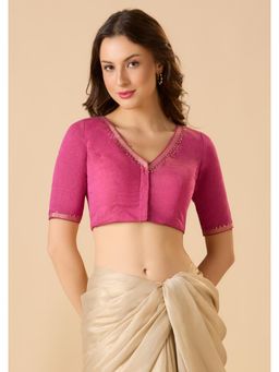 SALWAR STUDIO - Pink Cotton Readymade Solid/Plain Stitched Blouse
