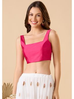 SALWAR STUDIO - Pink Taffeta Readymade Solid/Plain Stitched Blouse