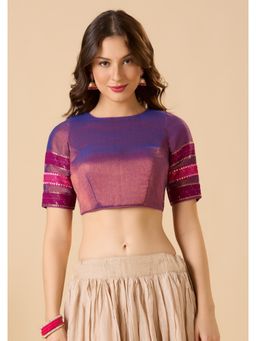 SALWAR STUDIO - Purple Tissue Readymade Solid/Plain Stitched Blouse