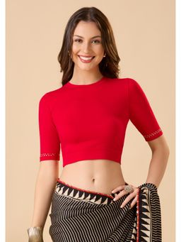 SALWAR STUDIO - Red Cotton Lycra Readymade Solid/Plain Stitched Blouse