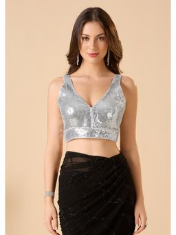 SALWAR STUDIO - Silver Georgette Readymade Embellished Stitched Blouse