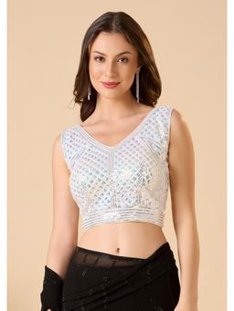SALWAR STUDIO - White Georgette Readymade Embroidered Stitched Blouse
