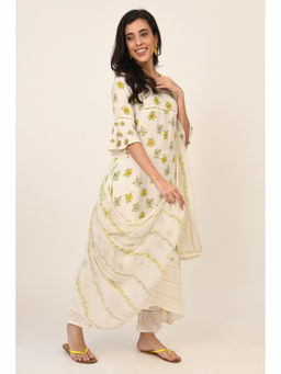 Naina Arunima - Buttercup Pure Cotton Textured with Floral Petunia Block Print Dress (Set of 3)
