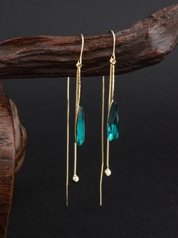 E2O - Classic Gold Plated Embellished with Green Stone Dangler Earring