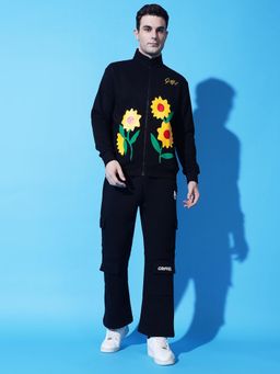 Griffel - Black Flower Print Zipper Tracksuit (Set of 2)