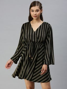 SHOWOFF - Women Striped Bronze Empire Dress