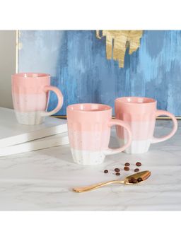HomeTown - Emilia Ceramic Coffee Mug 320Ml Set Of 3 In Dusky Pink Colour