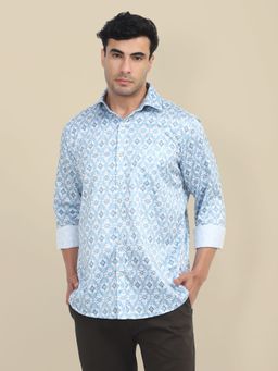 AM SWAN - Mens Premium Poly Satin Lycra Blue Digital Printed Shirt