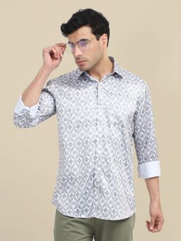 AM SWAN - Mens Poly Satin Lycra Digital Printed Shirt-Grey