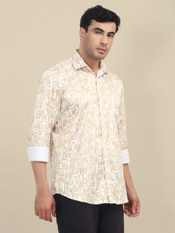 AM SWAN - Mens Poly Satin Lycra Digital Printed Shirt-Beige
