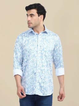 AM SWAN - Mens Poly Satin Lycra Digital Printed Shirt-Blue