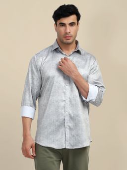 AM SWAN - Mens Poly Satin Lycra Digital Printed Shirt-Grey