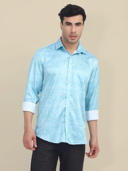 AM SWAN - Mens Poly Satin Lycra Digital Printed Shirt-Blue
