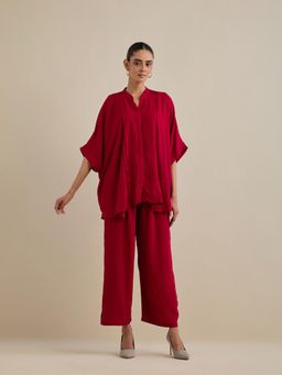 PINKSKY - Maroon Viscose Slub Top and Pant Co-Ord (Set of 2)