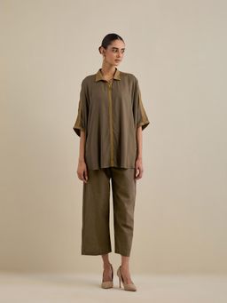 PINKSKY - Taupe Embroidered Viscose Co-Ord (Set of 2)