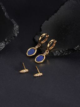 Accessorize London - Real Gold Plated Z 2X Hling Stone Lapis Stud And Hoop Set For Women