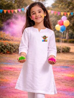 Vastramay - White Solid/Plain Round Neck Kurta