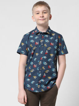 Jack & Jones Junior - Boys Printed Slim Fit Shirt Blue