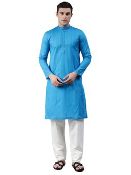 Manthan - Blue Striped Blended Cotton Knee Length Kurta