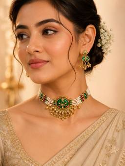 ABHUSHANAM - Green Gold Ethnic Choker Set