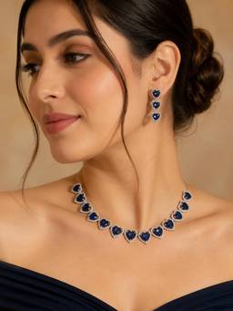 ABHUSHANAM - Sapphire Heart Necklace Set