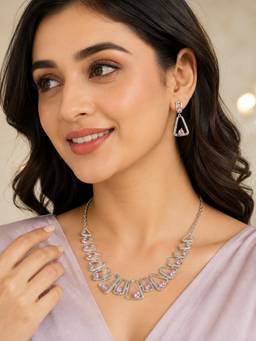 ABHUSHANAM - Geometric Blush Crystal Necklace Set