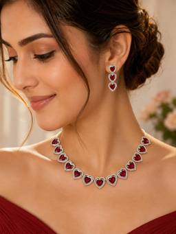 ABHUSHANAM - Ruby Heart Necklace Set